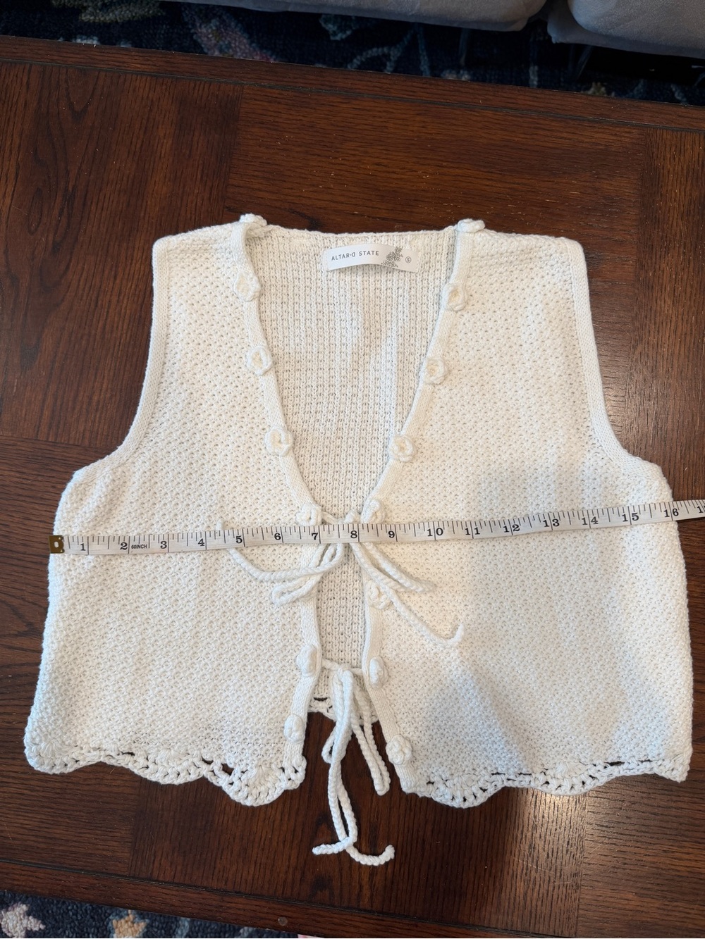 Altar'd State Cream Crochet Tie-Front Knit Tank - Picture 6 of 8